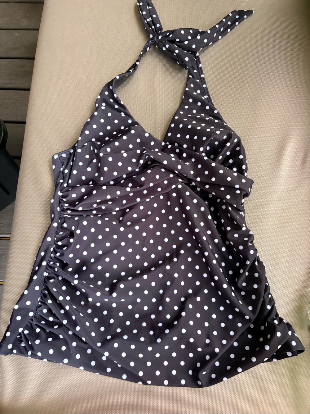 Black Halter Polka Dot Tankini Top